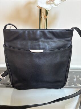 Lisa Loren Black Leather Crossbody Bag with Silver Accents